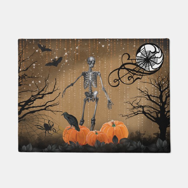 Halloween Pumpkin Skeleton Doormat (Front)