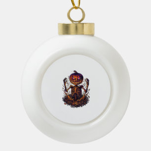 Halloween Pumpkin Skeleton Magic Portal Flames_1 Ceramic Ball Christmas Ornament