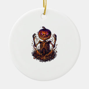 Halloween Pumpkin Skeleton Magic Portal Flames_1 Ceramic Ornament