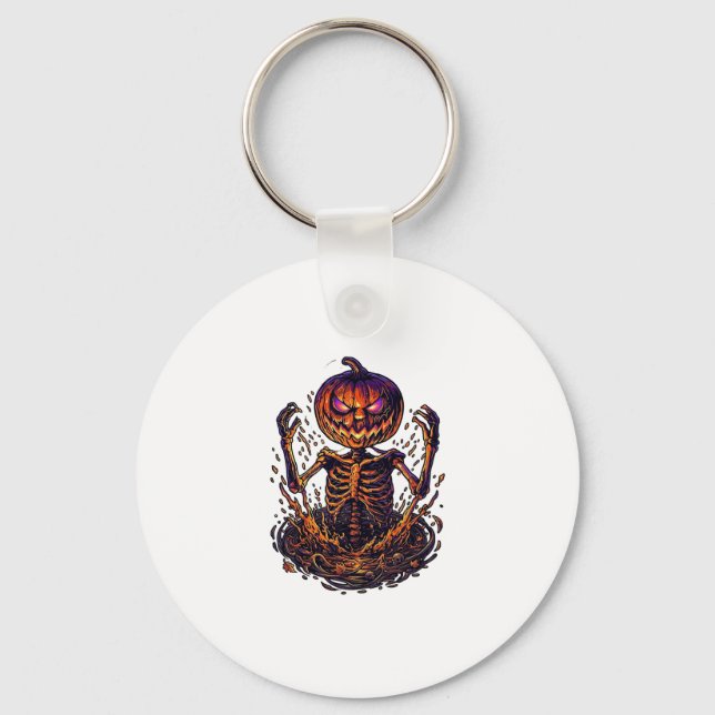 Halloween Pumpkin Skeleton Magic Portal Flames_1 Keychain (Front)