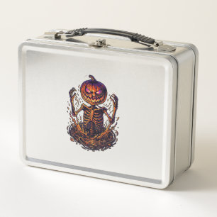 Halloween Pumpkin Skeleton Magic Portal Flames_1 Metal Lunch Box
