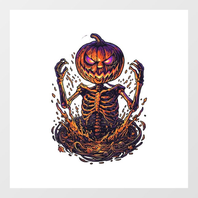 Halloween Pumpkin Skeleton Magic Portal Flames_1 Window Cling (Sheet)