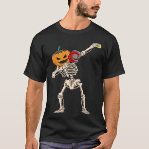 Halloween Pumpkin Skeleton Pickleball Dabbing T-Shirt