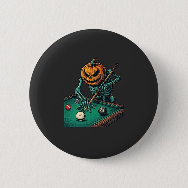Halloween Pumpkin Skeleton Playing Pool Billiards  2 Inch Round Button (Front)