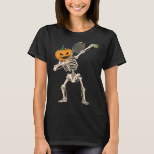 Halloween Pumpkin Skeleton Tennis Dabbing T-Shirt