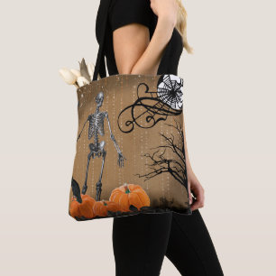 Halloween Pumpkin Skeleton Tote Bag
