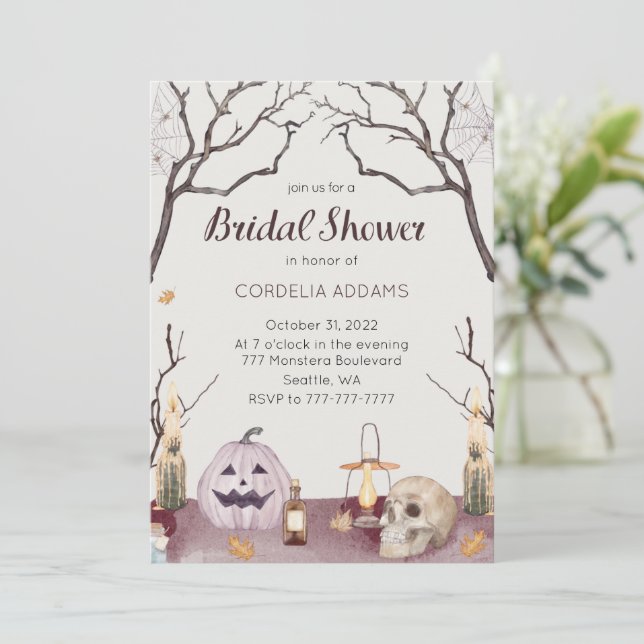 Halloween Pumpkin Skull Bridal Shower Invitation (Standing Front)