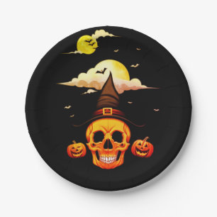 Halloween pumpkin Skull Paper Plate