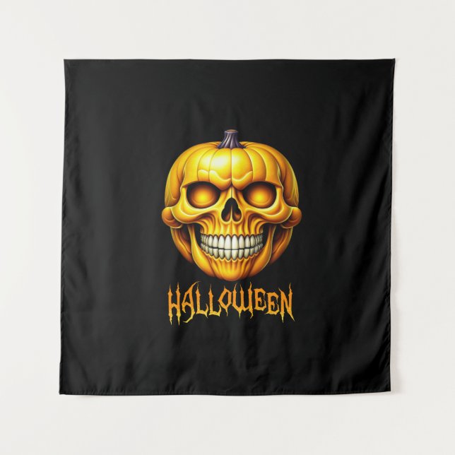 HALLOWEEN PUMPKIN SKULL TAPESTRY (Front)