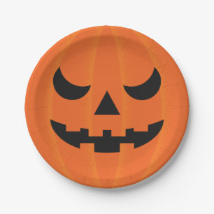 Halloween Pumpkin Slightly Scary Face Party Paper Plate