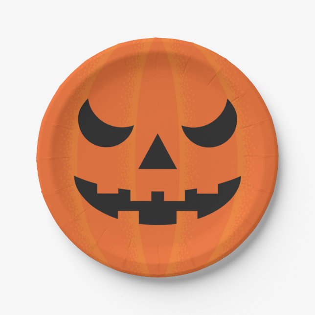 Halloween Pumpkin Slightly Scary Face Party Paper Plate (Front)