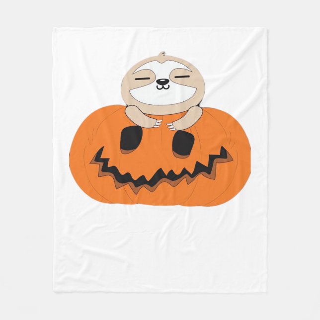 Halloween Pumpkin Sloth Classic T-Shirt Fleece Blanket (Front)