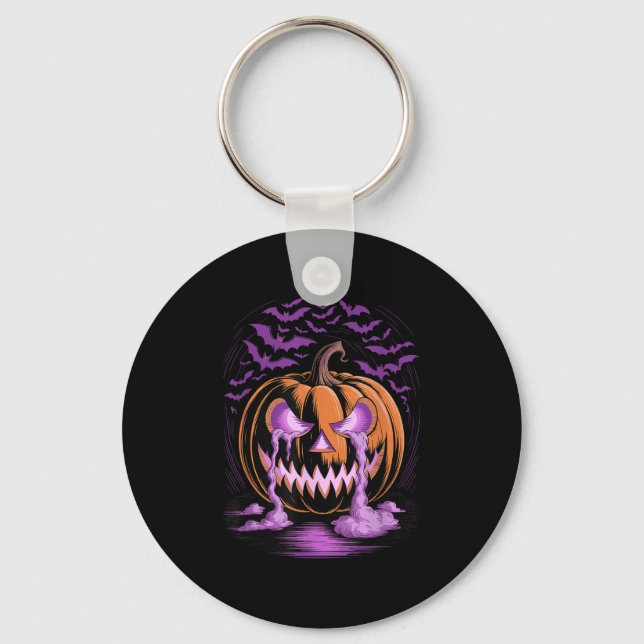 Halloween Pumpkin Soky Season Bats  Keychain (Front)