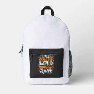 Halloween Pumpkin Spice Blood Type Retro Typograph Printed Backpack