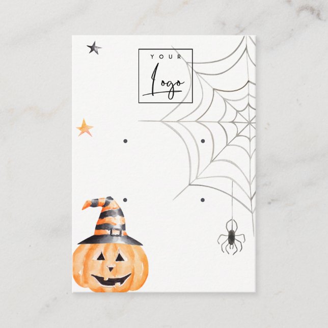 Halloween Pumpkin Spider Logo 2 Earring Display Business Card (Front)