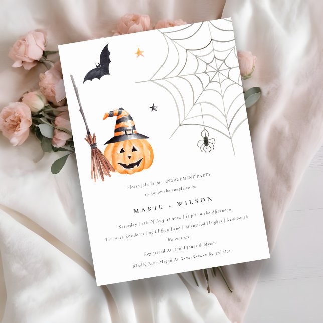 Halloween Pumpkin Spider Web Bat Engagement Invite (Creator Uploaded)