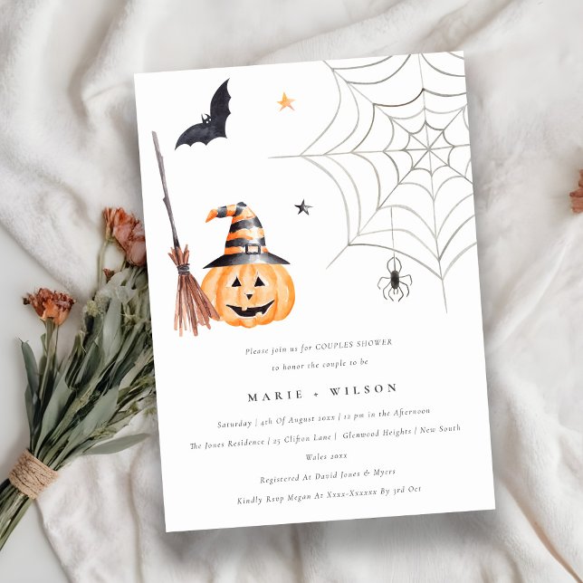 Halloween Pumpkin Spider Web Couples Shower Invite (Creator Uploaded)