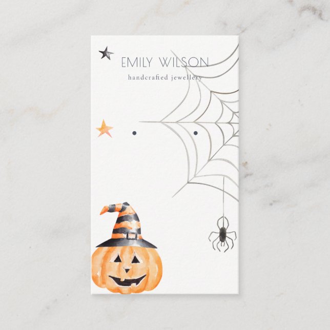 Halloween Pumpkin Spider Web Earring Jewellery Business Card (Front)
