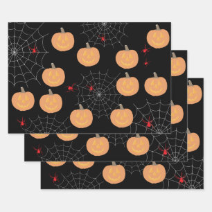 Halloween Pumpkin Spiders Wrapping Paper Sheet