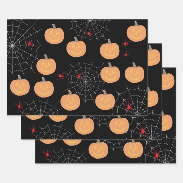 Halloween Pumpkin Spiders Wrapping Paper Sheet (Set)