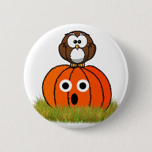 Halloween Pumpkin & Spooked Owl 2 Inch Round Button