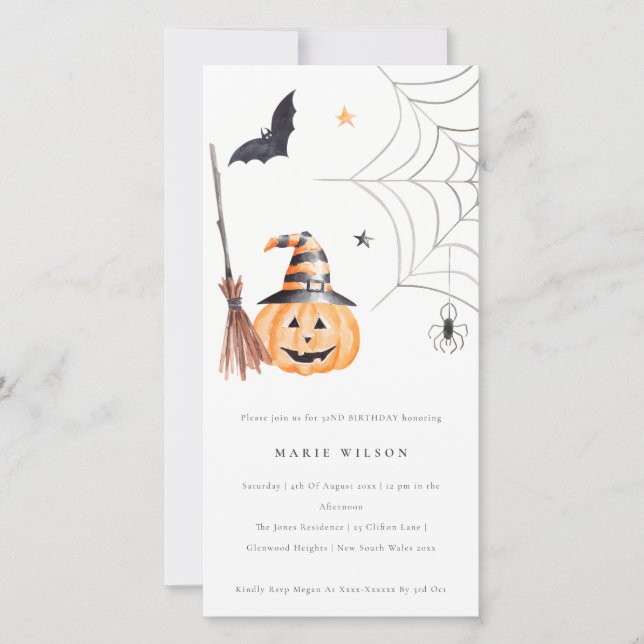 Halloween Pumpkin Spooky Any Age Birthday Invite (Front)