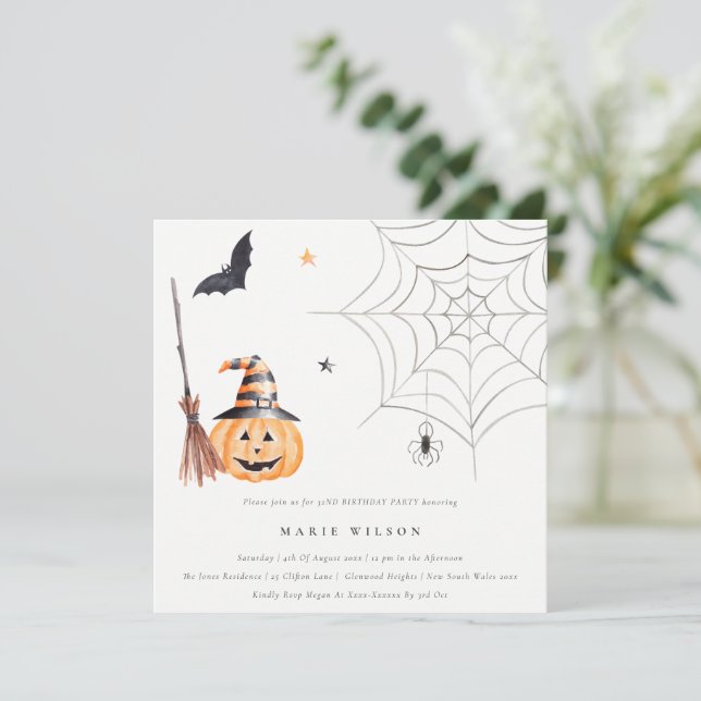 Halloween Pumpkin Spooky Any Age Birthday Invite (Standing Front)