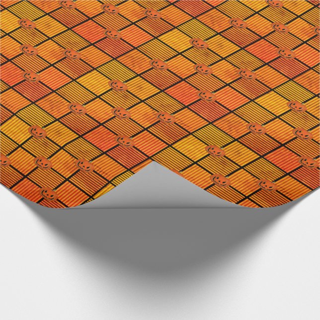 Halloween Pumpkin Squares  Wrapping Paper (Corner)