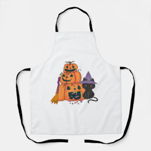 Halloween Pumpkin Stack with Black Cat, Candy & Mo Apron