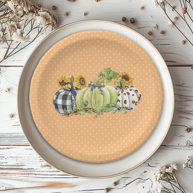 Halloween Pumpkin Sunflower Thanksgiving Plaid  Paper Plate (Creator Uploaded)
