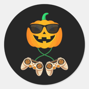 Halloween Pumpkin Sunglasses Video Game Teen Boy K Classic Round Sticker