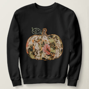 Halloween Pumpkin T-shirt Vintage Floral Applique Sweatshirt