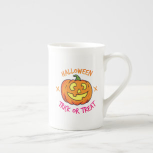 Halloween Pumpkin Trick or Treat Label Bone China Mug