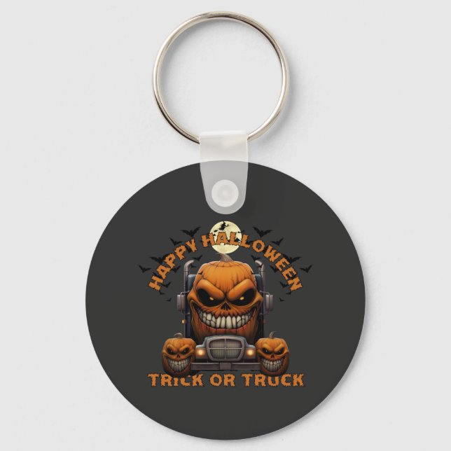 Halloween Pumpkin Truck Monster Spooky Haunted Keychain (Front)
