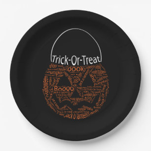 Halloween Pumpkin Typography Orange Black Paper Plate