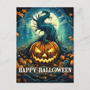 Halloween Pumpkin Under the Moonlight Postcard