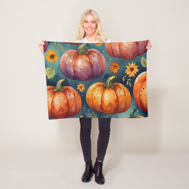 Halloween Pumpkin Vibes designer Fleece Blanket (In Situ)