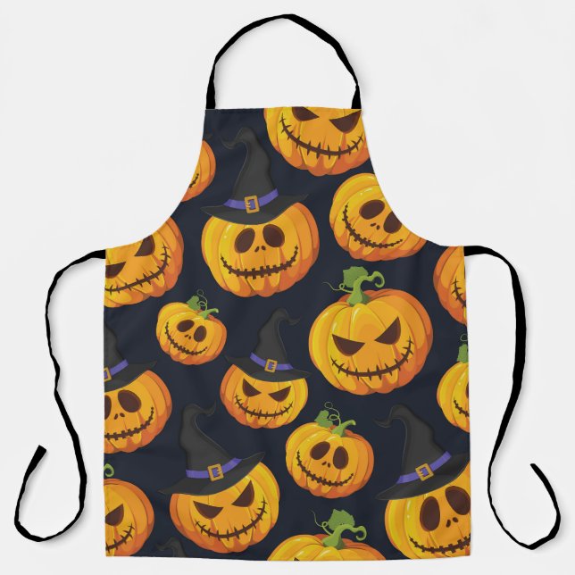 Halloween Pumpkin: Vintage Witch Pattern Apron (Front)