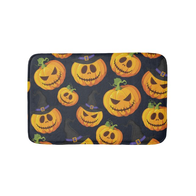 Halloween Pumpkin: Vintage Witch Pattern Bath Mat (Front)