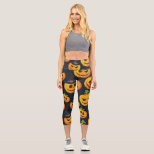 Halloween Pumpkin: Vintage Witch Pattern Capri Leggings