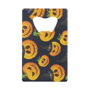 Halloween Pumpkin: Vintage Witch Pattern Credit Card Bottle Opener