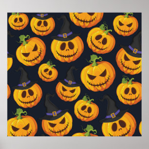 Halloween Pumpkin: Vintage Witch Pattern Poster