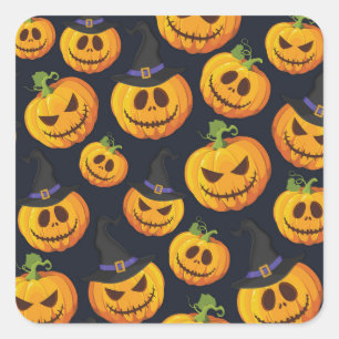 Halloween Pumpkin: Vintage Witch Pattern Square Sticker