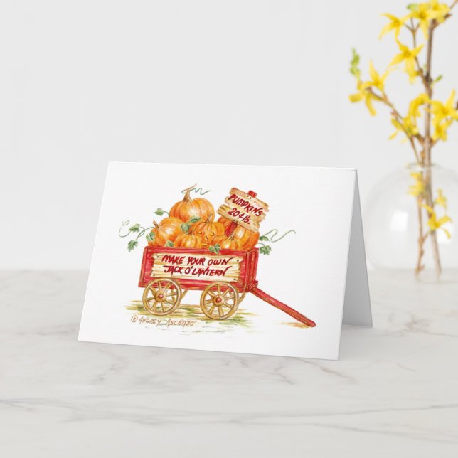 Halloween Pumpkin Wagon Greeting Card (Yellow Flower)