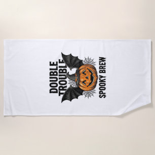 Halloween Pumpkin Witch Double Trouble Vintage Des Beach Towel