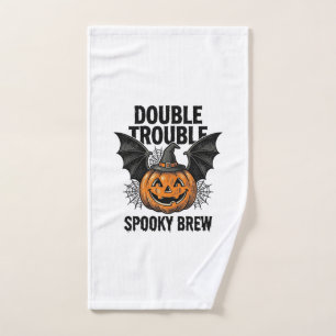 Halloween Pumpkin Witch Double Trouble Vintage Des Hand Towel