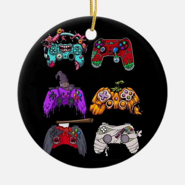 Halloween Pumpkin Witch Gaming Controllers Zombie  Ceramic Ornament (Front)