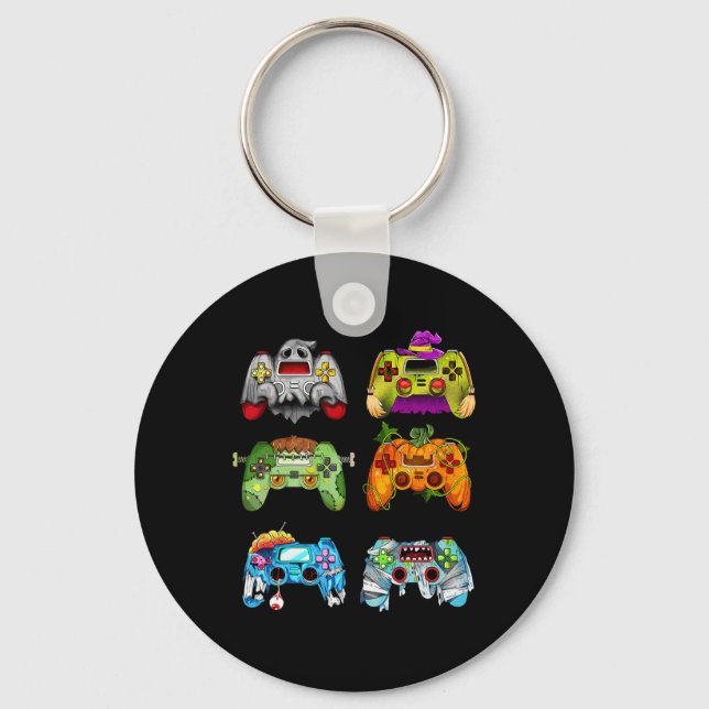Halloween Pumpkin Witch Gaming Controllers Zombie  Keychain (Front)