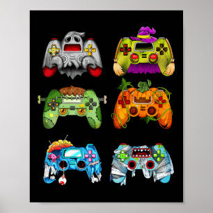 Halloween Pumpkin Witch Gaming Controllers Zombie Poster