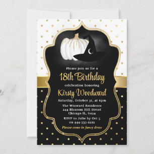 Halloween Pumpkin & Witch Hat 18th Birthday Invitation